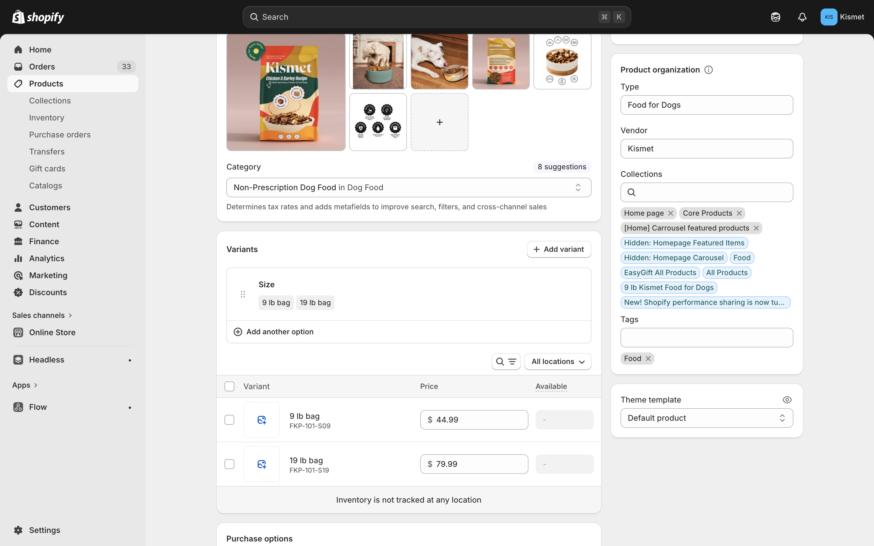 Product pricing fields in Shopify admin